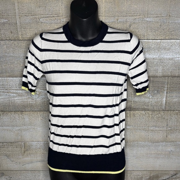 Zara knit black white stripe short sleeve sweater top - Picture 1 of 4